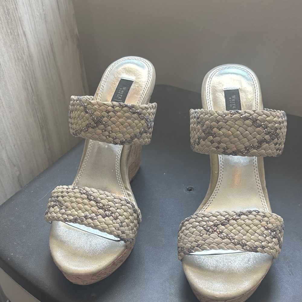 White House Black Market Tan Woven Wedges